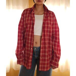 Vintage Karl Helmut cotton plaid check button down casual shirt red/ oversized